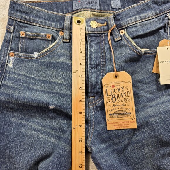 Lucky Brand Jeans Womens 4 27 Blue Authentic Straight Crop Mid Rise Distressed - Picture 14 of 15